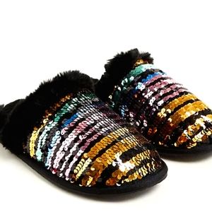 FUR TRIM SLIPPER - MULTI SEQUINS (WW) 7.5